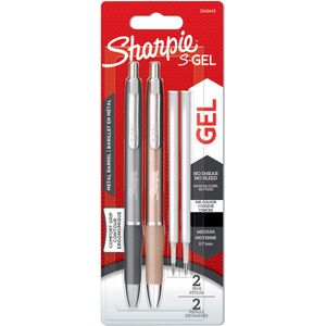 Sharpie S-Gel | metalen gelpennen | mediumpunt (0,7 mm) | staalgrijs en roodgoud | zwarte inkt | 2 pennen en 2 navullingen voor gelpennen