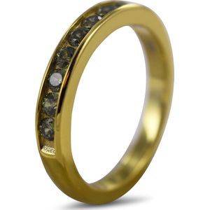 Silventi 9SIL-22106 Zilveren Ring met Zirkonia - Dames - 9 Zirkonia Steentjes - 3 mm - Olijf groen - Maat 56 - 3,5 mm Breed - Zilver - Gold Plated(Verguld/Goud op Zilver)