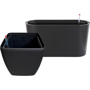 AVOID® Bloempot Set met Wielen & Watermeter – Kunststof Plantenpotten – Plantenbakken voor Binnen & Buiten – Stevige Bloempotten – Zwart