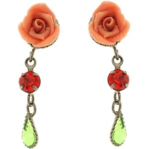 Behave Oorbellen hangers roosje rood groen 2,5 cm