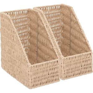 5Five Lectuurbak/documenten opbergbak - 2x - naturel koord - metaal/touw - L15 x B26 x H27 cm - Kantoorbenodigdheden - Bureau-accessoires