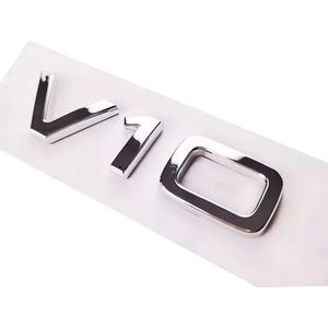 Auto Embleem V10 Zilver Chroom - Zelfklevende Badge - V10 Embleem - universeel/alle automerken - voor Achterklep - Auto Accessoires