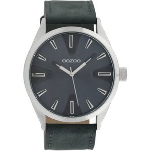 OOZOO Timepieces - Zilverkleurige horloge met donker blauwe leren band - C10023