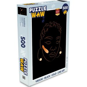 Puzzel Vrouw - Black - Gold - Line art - Legpuzzel - Puzzel 500 stukjes