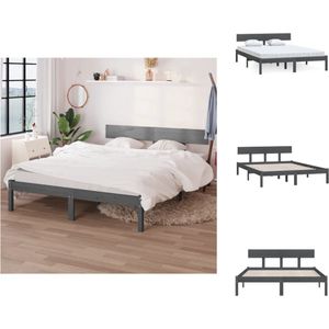 vidaXL Bedframe Hout - modern - slaapkamermeubilair - Afmetingen- 206.5 x 205.5 x 70 cm - Ken- grijs - massief grenenhout - Geschikt voor matras 200x200 cm - Montage vereist - Bed