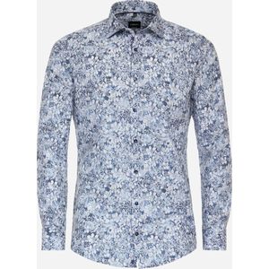 VENTI modern fit overhemd - popeline - blauw dessin - Strijkvriendelijk - Boordmaat: 40