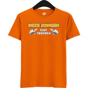 Deze Jongen Gaat Trouwen | Vrijgezellenfeest Cadeau Man - Groom To Be Bachelor Party - Grappig Bruiloft En Bruidegom Shirt - T-Shirt - Unisex - Oranje - Maat XL