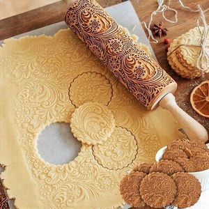 Deegroller voor Kerstmis, 2023, 3D-deegroller, sneeuwvlok, rotan deegroller met reliëf, doe-het-zelf kerstreliëf, deegroller, bakaccessoires voor fondant, deeg, pizza