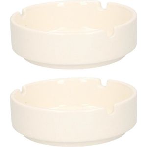 Set van 2x stuks witte asbakken van porselein 10 cm - Voordelige tuin/huis asbakken
