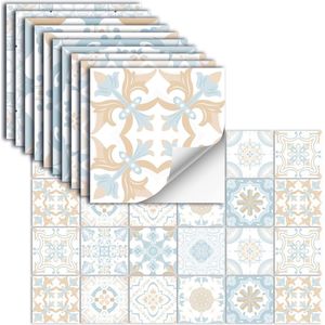 Set 24 Tegelstickers met Blauw/Beige patroon - 15x15CM - Zelfklevende Tegels voor badkamer, keuken, meubels - Plaktegels Portugees