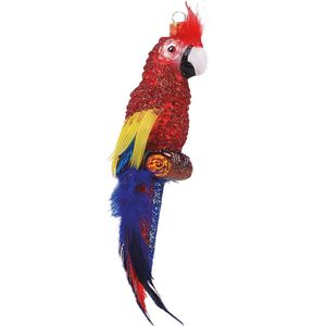 Viv! Christmas Kerstornament - Papegaai vogel - mond geblazen glas - rood geel blauw - 15cm