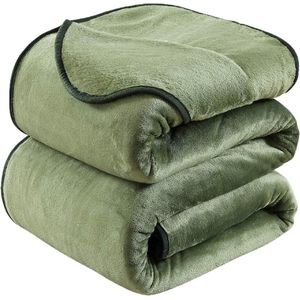 Plaid Dikke Fleece Deken 220x240 cm Groen Zacht en Warm Dubbele Beddeken en Flanellen Sofa Throw Dubbelzijdig Omkeerbaar