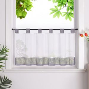 Vitrage met lussen - halftransparant - 2 stuks - grijs - linnenlook - HxB 45 x 120 cm