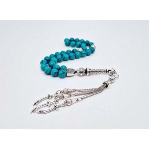 Handgemaakte tesbih ""tasbih"" natuursteen ""Howliet groen"" - Aantal kralen 33 - Diameter kralen 8 MM - met metaal tassel ""model A6"" - Een mooi cadeau-idee