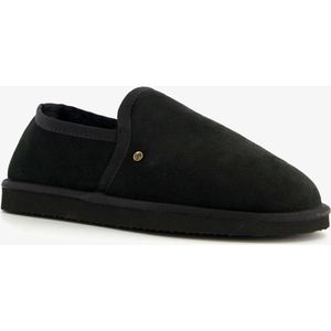 Hush Puppies suede pantoffels met lamsvacht zwart - Maat 43 - Sloffen - Echt leer