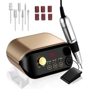 NEFLSI Nagelfrees 35.000 omw/min met led-display en pedaal - professionele nagelvijl voor gelnagels, pedicure en manicure - 6 bits inbegrepen Nagelvijl elektrisch