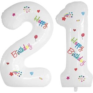 Folie Ballonnen Cijfers 21 Jaar Happy Birthday Verjaardag Versiering Cijferballon Folieballon Cijfer Ballonnen Wit 70 Cm