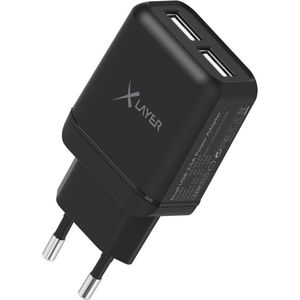 XLayer - USB Oplader - Dual USB Stekker - 5V / 2.4A / 12W - Zwart