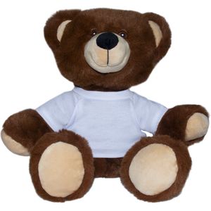 Recycle beer - knuffelbeer - bruine teddybeer - wit T-shirt - 25 cm - pluche - 100% gerecycled - MiniFeet® - mbw®