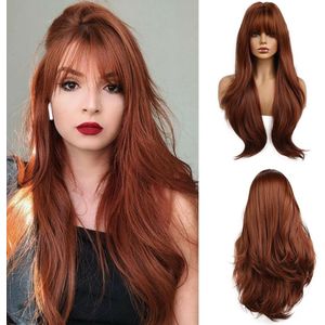 Top Kwaliteit Damespruik – Pruiken Dames - Hair Wig – Lang – Rood Bruin