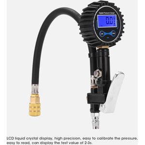 Bandenspanningsmeter, Heavy Duty bandenspanningsmeter Luchtdrukmeter, LCD Digitaal display Hoge luchtdruk Bandenmeter met rubberen slang voor auto's Motorfiets