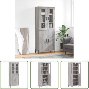 The Living Store Opbergkast - Hoge kast - Grijs Sonoma Eiken - 69.5 x 34 x 180 cm