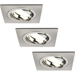 Ledvion - 3X LED Inbouwspot Sevilla - Dimbaar - 3W - 4000K - Ø92 mm - RVS