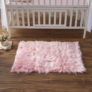 Lamsvacht mat slaapkamer tapijt shaggy tapijt pluizig tapijt kunstbont tapijt wasbaar tapijt mat (vierkant roze, 75 x 120 cm)