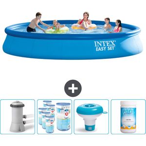 Intex Rond Opblaasbaar Easy Set Zwembad - 457 x 84 cm - Blauw - Inclusief Pomp Filters - Chloordrijver - Chloor