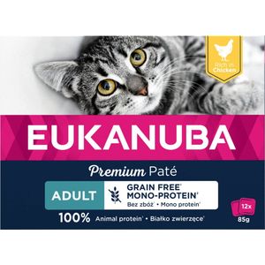 Eukanuba Kippen Pate Graanvrij Adult Kat Multi-Pack 12 x 85 gr
