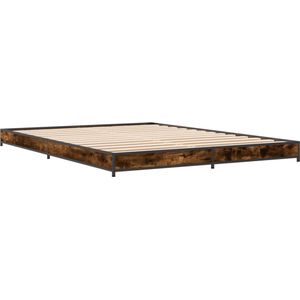 vidaXL - Bedframe - bewerkt - hout - metaal - gerookt - eikenkleurig - 140x190 - cm