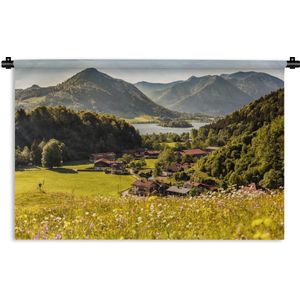 Wandkleed Bloemenweide - Bloemenweide in de Beierse Alpen Wandkleed katoen 180x120 cm - Wandtapijt met foto XXL / Groot formaat!