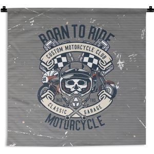 Wandkleed - Wanddoek - Mancave - Motor - Vlag - Doodskop - Retro - 180x180 cm - Wandtapijt