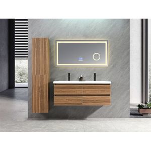 Badkamermeubel Type: G -120 cm - LED-Spiegel & Kolomkast - Rustiek Eiken