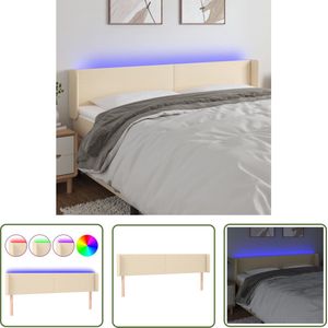 The Living Store Hoofdbord LED 183x16x78/88 cm stof crèmekleurig - Hoofd Bord Led - Hoofdbord Creme - Hoofdbord Met Led Verlichting - Led Hoofdbord - Comfortabel Hoofdbord