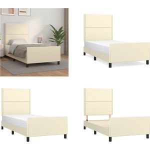 vidaXL Bedframe met hoofdbord kunstleer crèmekleurig 90x190 cm - Bedframe - Bedframes - Bed - Slaapmeubel