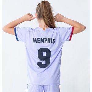 FC Barcelona Memphis Depay uit tenue 21/22 - Maat 116 - Voetbaltenue Kinderen - Lichtblauw