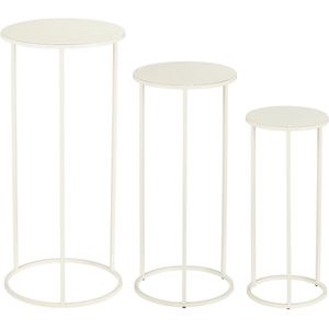 Mica Decorations Quinty Bijzettafel - Set van 3 - H70 x Ø32 cm - Metaal - Off-white
