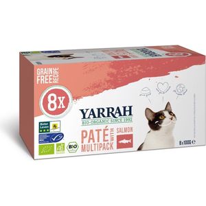 Yarrah Bio Kattenvoer Multipack Paté Graanvrij Zalm - Zeewier 8 x 100 gr