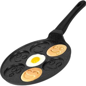 BIKO - Emoji Pannenkoekenpan pancake - 26cm - 7 Kop - Marmeren Anti-Aanbaklaag met Smiley