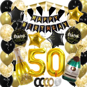 50 Jaar Abraham & Sarah Feest Verjaardag Versiering Confetti Helium Ballonnen Slingers Goud & Zwart Decoratie – 60 Stuks