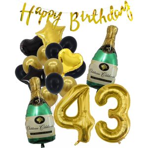 43 Jaar Verjaardag Cijferballon 43 - Feestpakket Snoes Ballonnen Pop The Bottles - Zwart Goud Groen Versiering