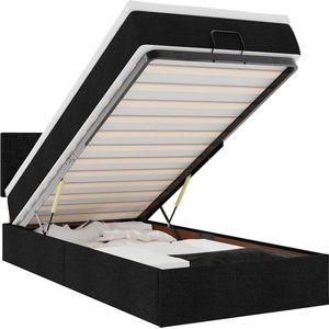 vidaXL - Ottoman - bed - met - matras - en - LED's - 90x200 - cm - stof - zwart