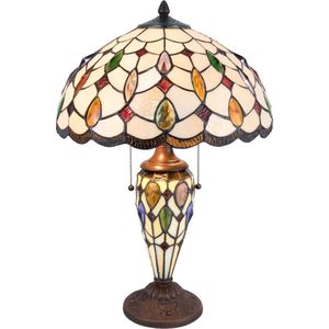 LumiLamp Tiffany Tafellamp Ø 40x60 cm Beige Bruin Glas Halfrond Tiffany Bureaulamp