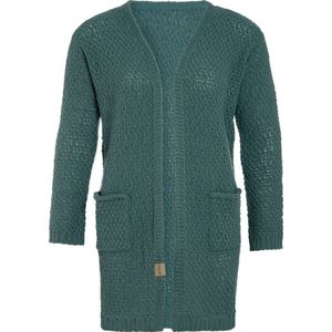 Knit Factory Luna Gebreid Vest Laurel - Gebreide dames cardigan - Middellang vest reikend tot boven de knie - Groen damesvest gemaakt uit 30% wol en 70% acryl - 40/42 - Met steekzakken