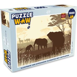 Puzzel Illustratie van Afrikaanse olifanten met antilopen - Legpuzzel - Puzzel 1000 stukjes volwassenen
