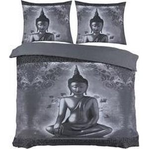 Dekbedovertrek Boeddha Grijs - Lits Jumeaux - 240x200/220 cm + 2 kussenslopen 60 x 70 cm