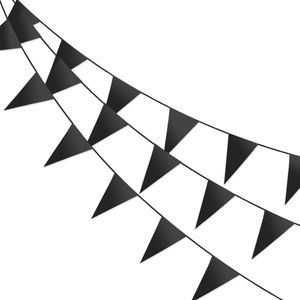 LUQ – Luxe Zwarte Slingers – Vlaggenlijn 10 Meter - Verjaardag Slinger Versiering Feestversiering Vlaggen Decoratie Zwart