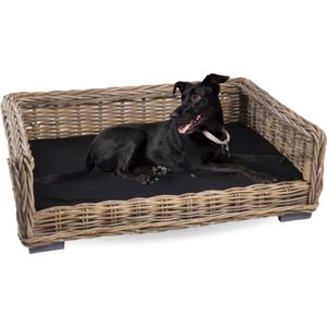 Topmast KUBU - Rieten Hondenmand - Hondensofa - Hondenmand Rotan - Met zwart Hondenkussen - Compleet Hondenbed - 96 x 67 cm