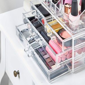 Nieuwe Clear Acryl Cosmetische Organizer Display Tafel Opbergstandaard - Make Up 4 Lade Nagellak Kunsten en Ambachten Borstelsets Sieraden - Html Content make up tafel